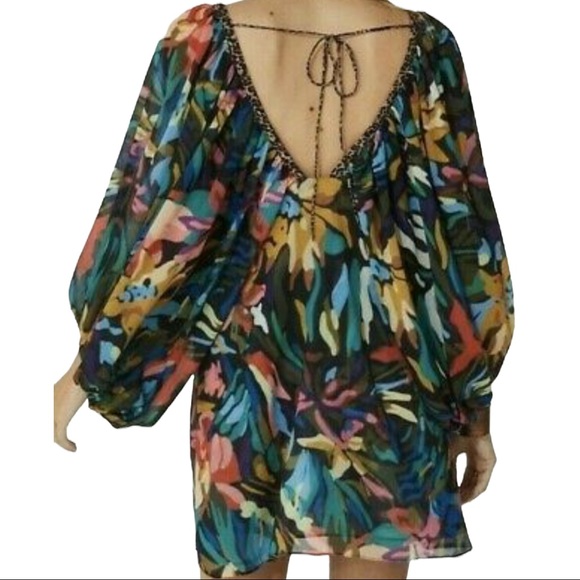 Jen's Pirate Booty x Free People Orissa M Black Blue Abstract Chiffon Mini Dress - Picture 8 of 11